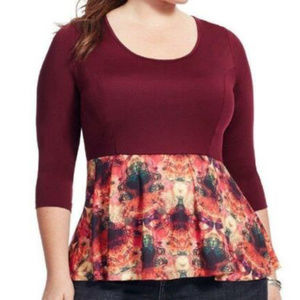 NWOT Jete burgundy + multi color abstract top 1X